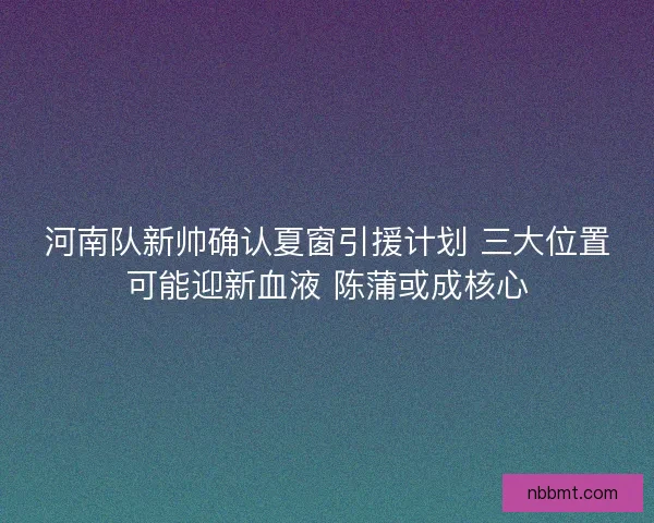 河南队新帅确认夏窗引援计划 三大位置可能迎新血液 陈蒲或成核心
